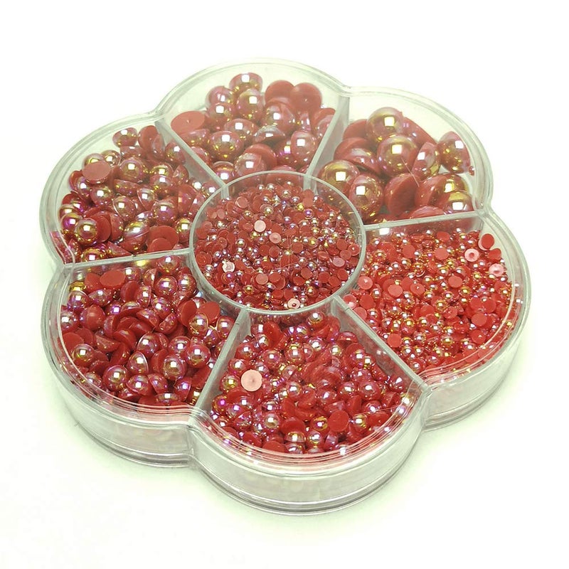 Chenkou Craft 3000PCS 1 Box Red Round Flatback Imitation Half Pearls Bead Loose Beads Gem (Red Half Ball) - Image 4
